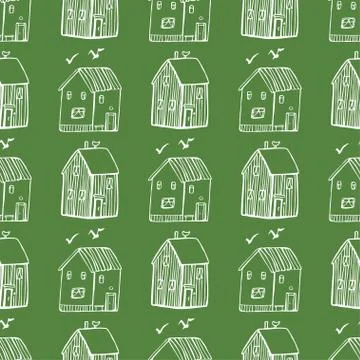 Seamless vector pattern with houses. Stock Illustration
