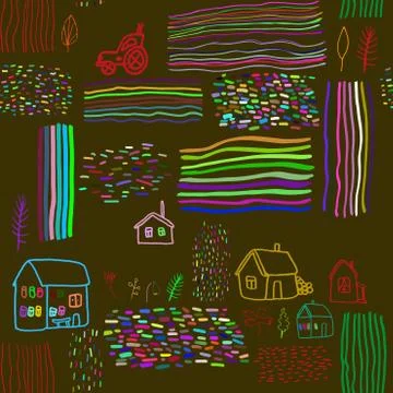 Seamless vector pattern with houses. Stock Illustration