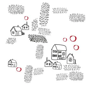 Seamless vector pattern with houses. Stock Illustration