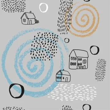 Seamless vector pattern with houses. Illustrazione stock