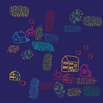 Seamless vector pattern with houses. Stock Illustration