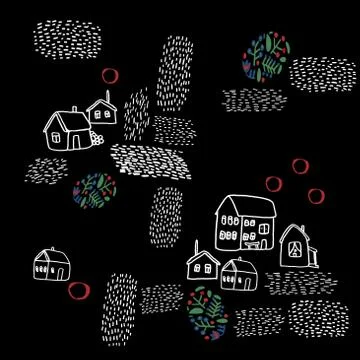 Seamless vector pattern with houses. Stock Illustration