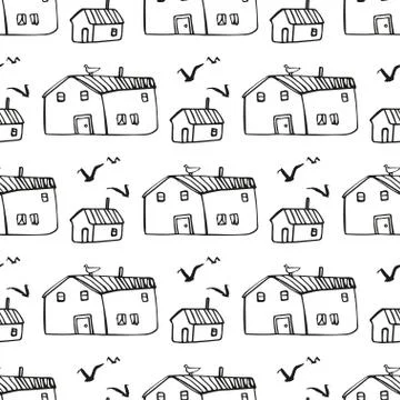 Seamless vector pattern with houses. Stock Illustration