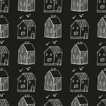 Seamless vector pattern with houses. Stock Illustration