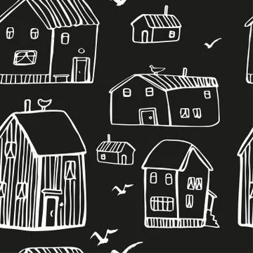 Seamless vector pattern with houses. Stock Illustration