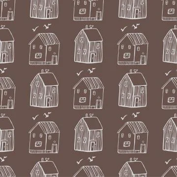 Seamless vector pattern with houses. Stock Illustration