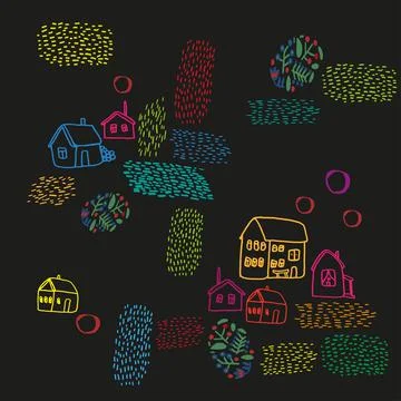 Seamless vector pattern with houses. Stock Illustration