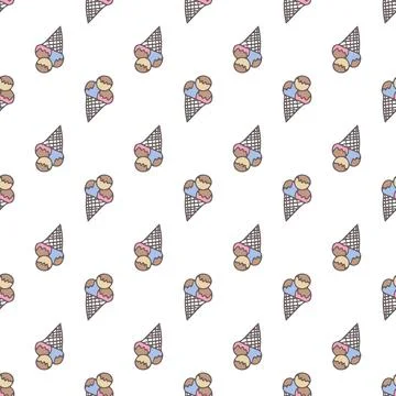 Seamless vector pattern with ice cream on white background Stock Illustration