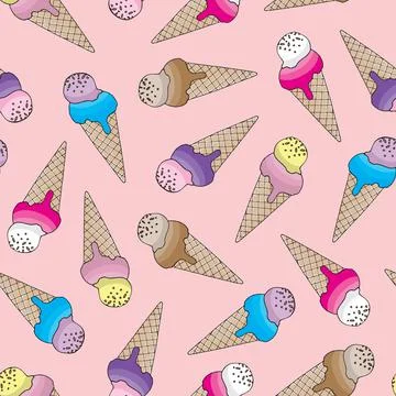 Seamless vector pattern with ice cream illustration Stock Illustration