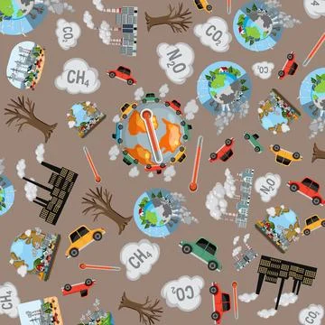 Seamless vector pattern illustrating environmental issues through factory smo Stock Illustration