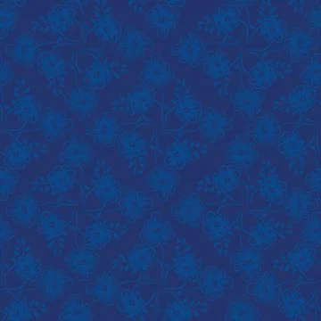 Seamless vector pattern with indigo colored diaond shaped floral ornament Stock Illustration