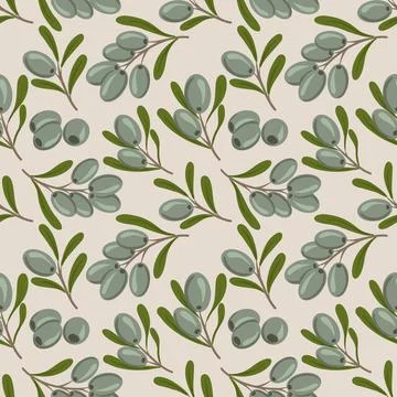 Seamless vector pattern with ink hand drawn olive tree twigs. Vintage olive Stock Illustration