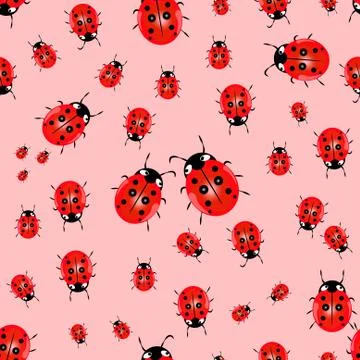 Seamless vector pattern with insects, chaotic background with bright close-up Stock Illustration
