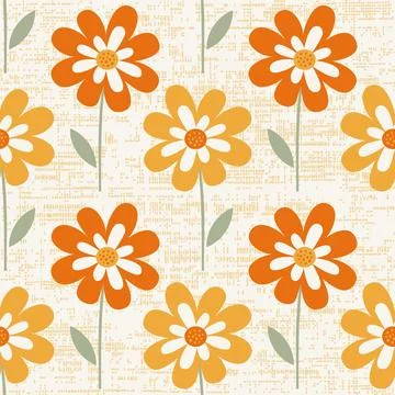 Seamless vector pattern inspired by bold retro 1970s design, groovy floral in Stock Illustration