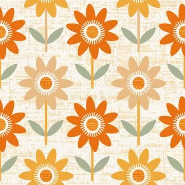 Seamless vector pattern inspired by bold retro 1970s design, groovy floral in Stock Illustration