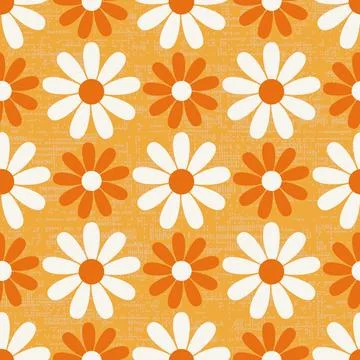 Seamless vector pattern inspired by bold retro 1970s design, groovy floral in Illustrazione stock