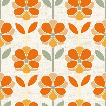 Seamless vector pattern inspired by bold retro 1970s design, groovy floral in イラスト素材