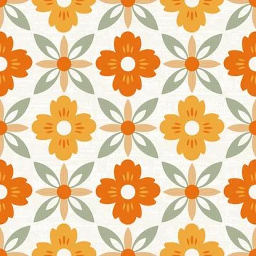 Seamless vector pattern inspired by bold retro 1970s design, groovy floral in Stock Illustration