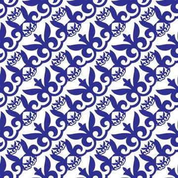 Seamless vector pattern inspired by traditional style Portuguese tiles. Elegant  Stock Illustration