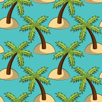 Seamless vector pattern with Island with palm tree イラスト素材
