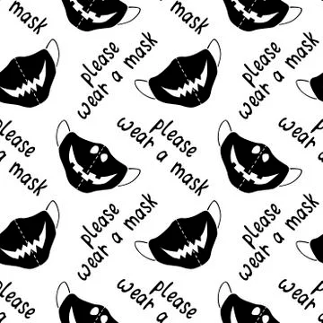 Seamless vector pattern isolated. Please wear medical face mask - simple illu 库存插图