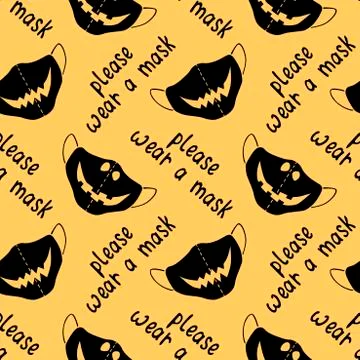 Seamless vector pattern isolated. Please wear medical face mask - simple illu 库存插图