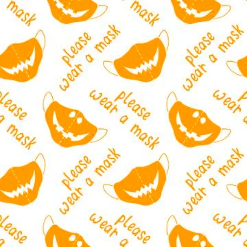 Seamless vector pattern isolated. Please wear medical face mask - simple illu Stock Illustration