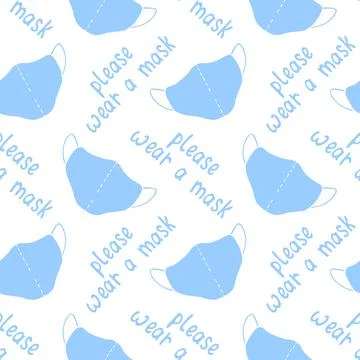 Seamless vector pattern isolated. Please wear medical face mask - simple illu Stock Illustration