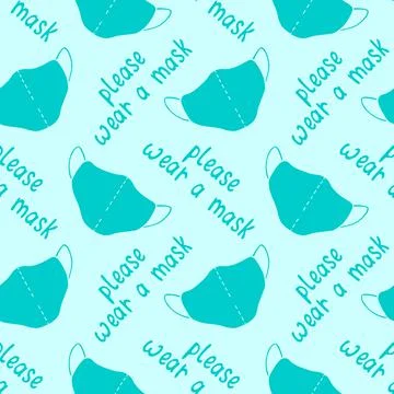Seamless vector pattern isolated. Please wear medical face mask - simple illu Stock Illustration