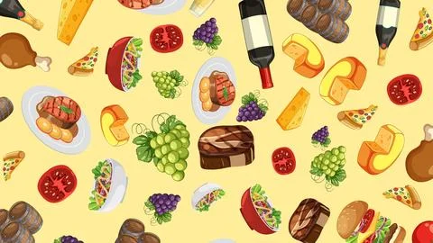 Seamless Vector Pattern of Italian Food and Wine Elements Stock Illustration