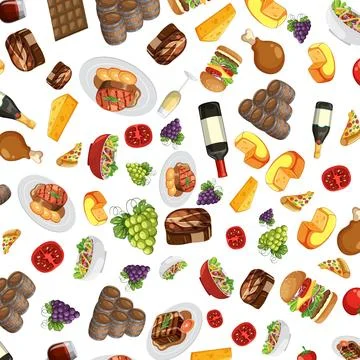 Seamless Vector Pattern of Italian Food and Wine Elements Stock Illustration