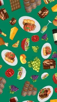 Seamless Vector Pattern of Italian Food and Wine on Green Background Stock Illustration