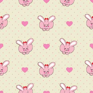Seamless vector pattern. kawaii cartoon bunnies and hearts Stock Illustration