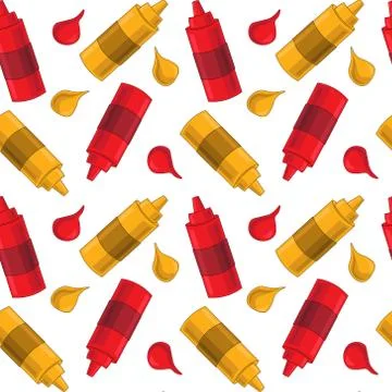 Seamless vector pattern with ketchup and mustard Stock Illustration