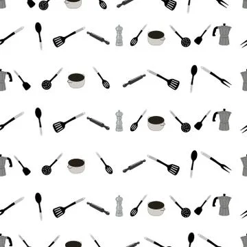 Seamless vector pattern. Kitchenware isolated on a white background. Vector g Stock Illustration