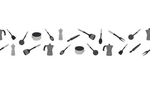 Seamless vector pattern. Kitchenware located in the middle of an artboard, is Stock Illustration