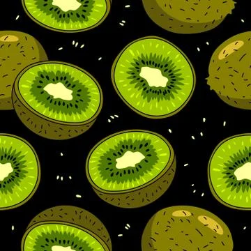 Seamless vector pattern of kiwi fruit Stock Illustration