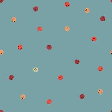 Seamless vector pattern with ladybug colored polka dots on a blueish background Stock Illustration