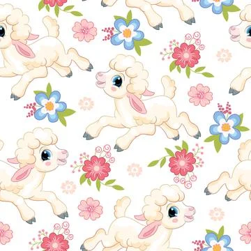 Seamless vector pattern lambs on white background Stockillustratie
