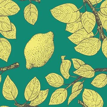 Seamless vector Pattern with Lemon Leaves Stock Illustration