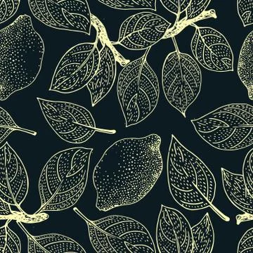 Seamless vector Pattern with Lemon Leaves 스톡 일러스트
