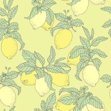 Seamless vector pattern with lemons in graphic Stock Illustration