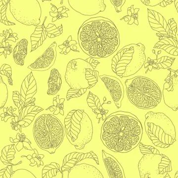 Seamless vector pattern with lemons in graphic Stock Illustration