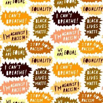 Seamless vector pattern with lettering handwritten on theme of antiracism, pr 스톡 일러스트