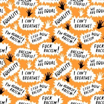 Seamless vector pattern with lettering handwritten on theme of antiracism, pr Stock Illustration