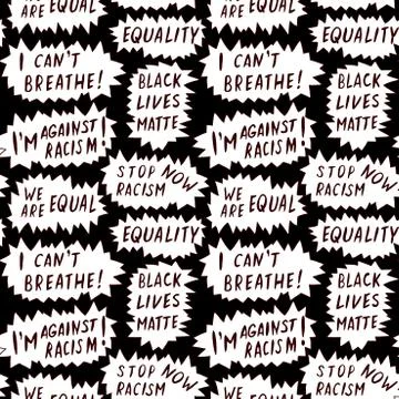 Seamless vector pattern with lettering handwritten on theme of antiracism, pr Illustrazione stock
