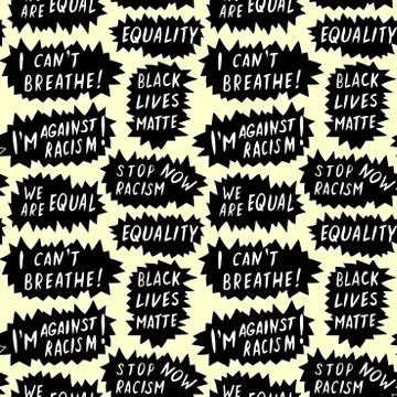Seamless vector pattern with lettering handwritten on theme of antiracism, pr イラスト素材