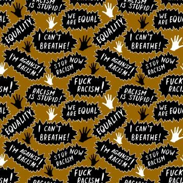 Seamless vector pattern with lettering handwritten on theme of antiracism, pr 스톡 일러스트