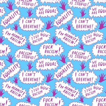 Seamless vector pattern with lettering handwritten on theme of antiracism, pr イラスト素材