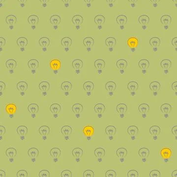 Seamless vector pattern with light bulbs on green background Stock Illustration